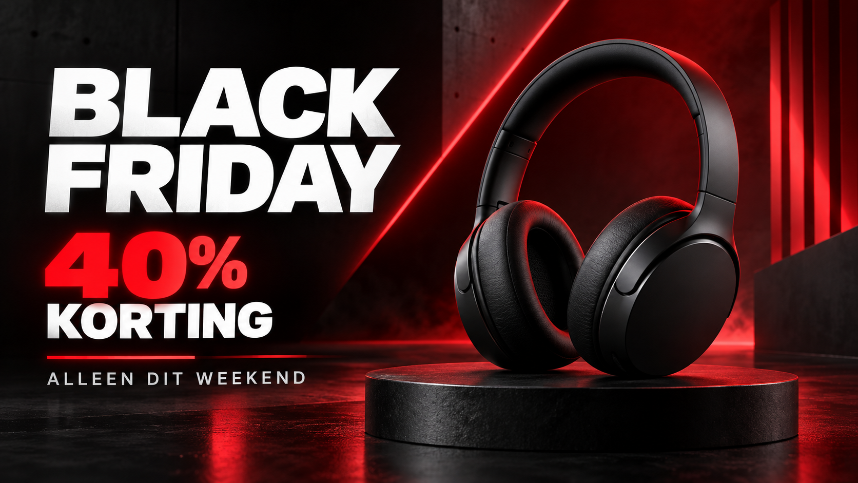 Black Friday-advertentie voor een koptelefoon met 40 procent korting, alleen dit weekend